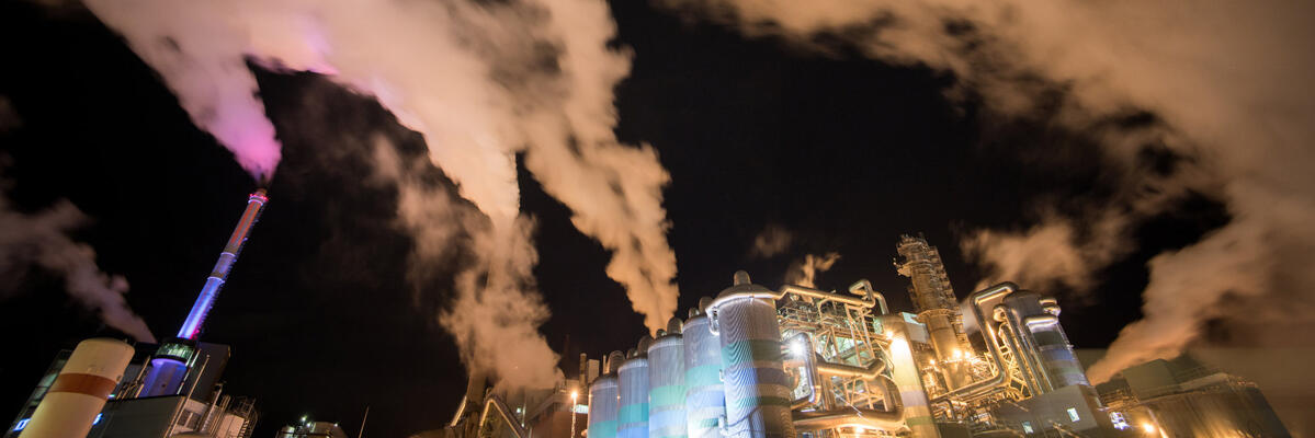 Smoke stacks at night